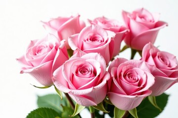 Fototapeta premium A dozen blushing pink roses, isolated on white, petals, romance, gentle