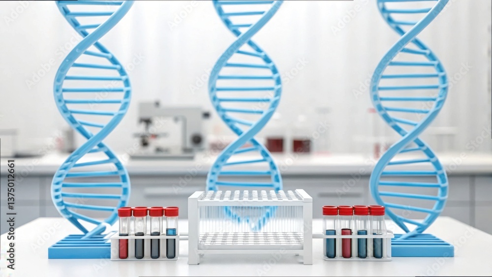 Poster Molecular Lab with DNA Models and Test Tubes in a Sterile Setting