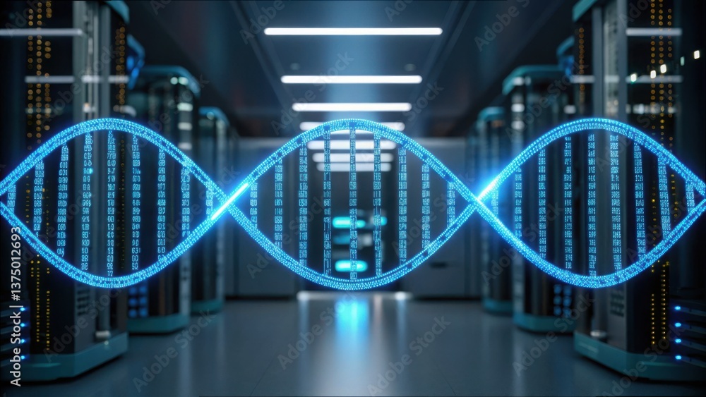 Aufkleber Binary Code DNA Strand Overlay in Modern Data Center Environment