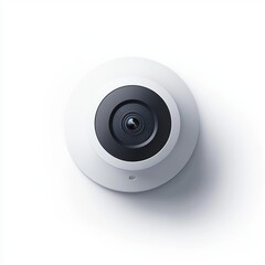 Wide-angle compact security camera installation home office product showcase modern environment aerial view high fidelity concept