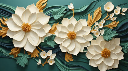astarte.ai: Ivory Florals on Emerald Green Canvas	