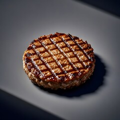 Cooked Burger Patty on Gray Plate - Food Photography