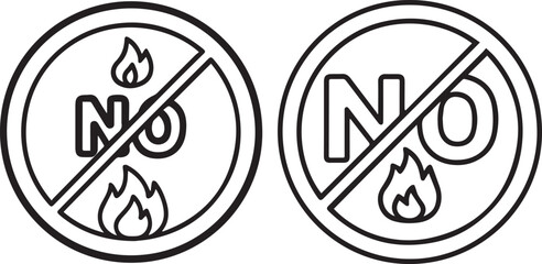 No Entry on fire vector icon in flat filled and outline stroke line art.