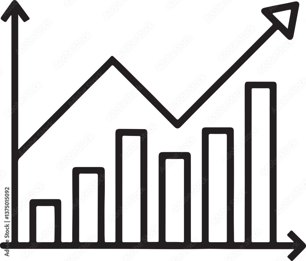 Poster simple profits graph chart increasing vector icon in flat filled and outline stroke line art.