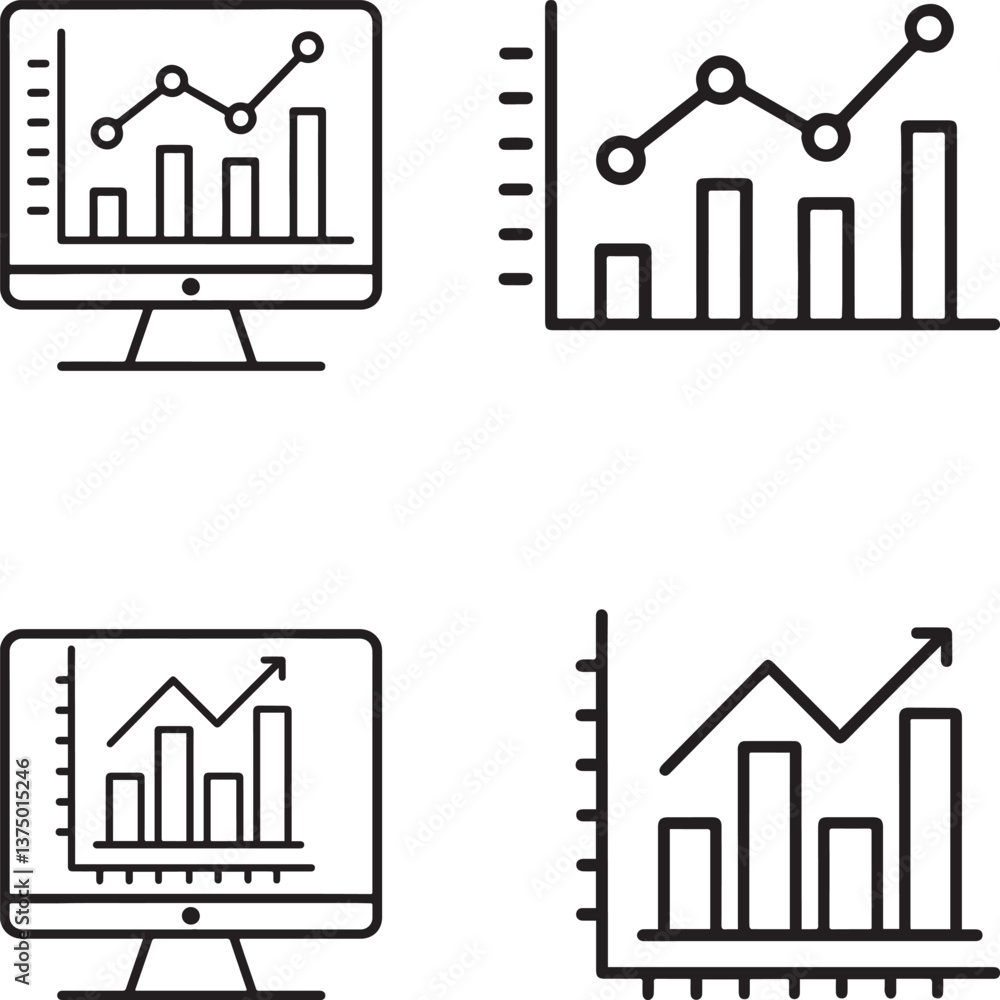 Poster statistical analysis vector and illustration icons collection. web analytics symbols in flat filled 