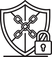 Syber security protection vector icon. Internet privacy lock icon in flat filled and outline stroke line art.