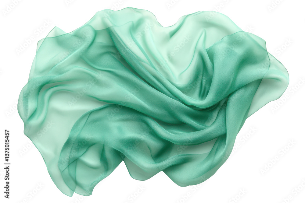 Poster a draped light green sheer fabric with soft folds and subtle highlights on a transparent background