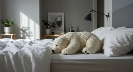 Polar Bear Plush on a Bed
