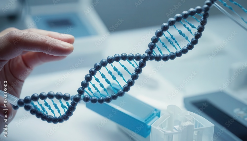 Aufkleber close-up view of dna strand model in laboratory setting for study
