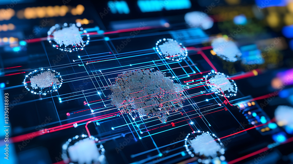 Aufkleber innovative network visualization of brain-like ai digital workspace infographic futuristic high-tech