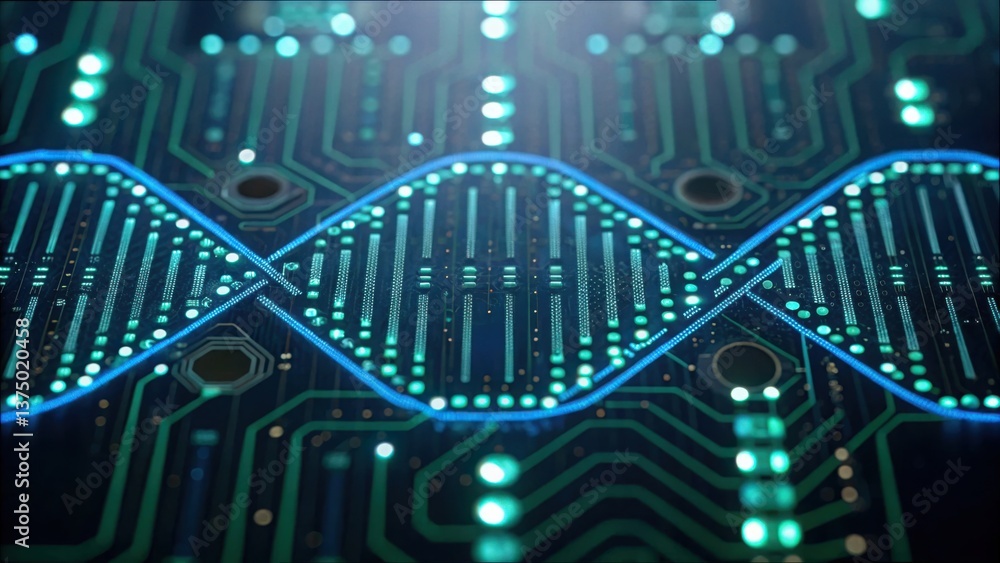 Poster High-Tech Circuit Board Blending DNA Code in a Modern Design
