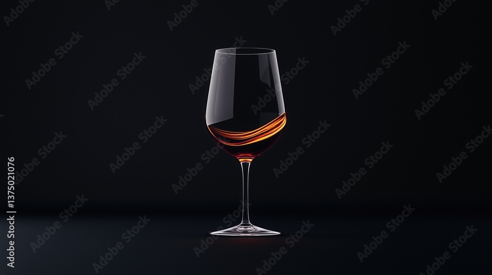 Poster 3d rendering of a wine glass on a black background. the glass is tall and slender with a long stem a