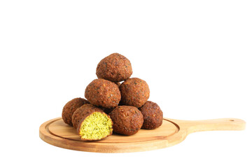 PNG falafel on wooden board isolated on white background.
