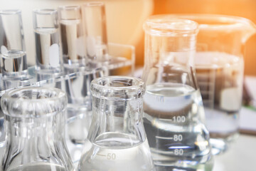 Bottles and transparent dishes are used in scientific and medical experiments, the use of chemicals creates medical research.