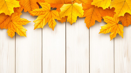 Bright autumn leaves wooden background evoke warmth and nostalgia