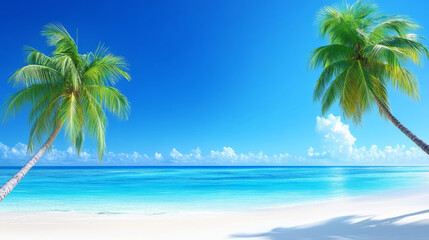 serene beach scene with palm trees and clear blue water