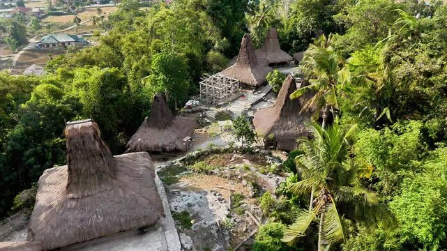 The traditional villages of Sumba are usually constructed on elevated hills, a prime example is Prai Ijing Village, perched high on a hillside