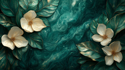 astarte.ai: Ivory Florals on Emerald Green Canvas	