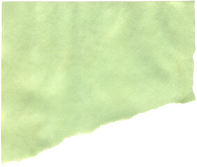 Obraz premium Green paper piece with wrinkles and torn edge. Realistic paper sheet with crumpled effect. Light green blank sheet with crease and rough border. Background for scrapbooking, making creative crafts