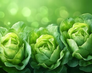 Fototapeta premium Fresh Green Lettuce Heads with Soft Leafy Texture World Food Day Wallpaper Concept Fresh Crisp Green Food Lettuce