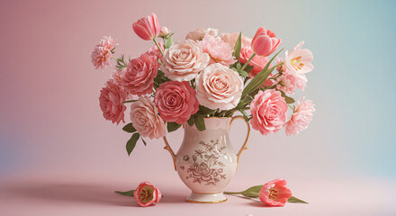 Pink Floral Arrangement in Vintage Pitcher
