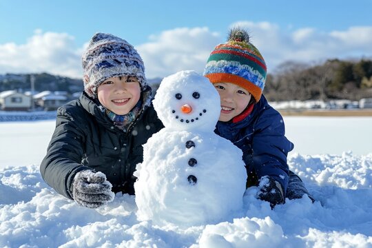Recreational fun for children on sunny winter day. Winter entert