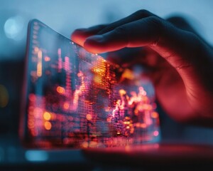 Immersive AI Data Visualization Futuristic Holographic Interface Revealing Dynamic Tech Insights for Next-Gen Digital Transformation and Innovation Strategies