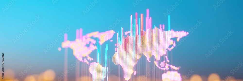Aufkleber holographic global market analytics vibrant gradient world map visualization for digital transformat