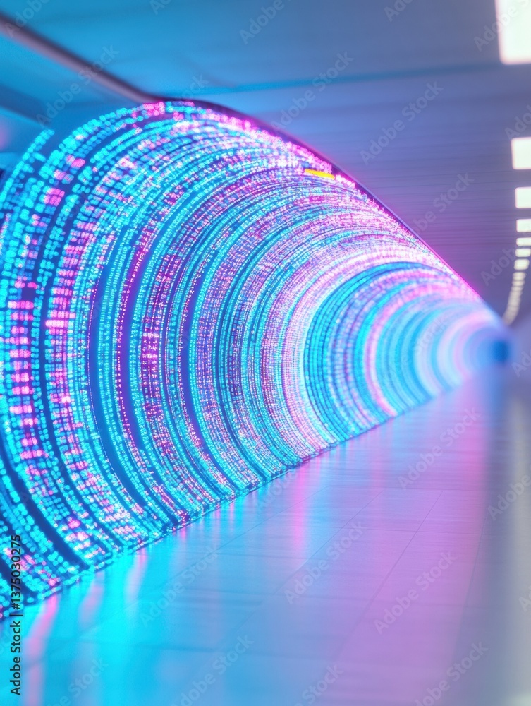 Poster Quantum Digital Tunnel Immersive Cyberpunk Data Visualization Exploring Futuristic Network Connectivity with Iridescent Neon Gradient Aesthetic