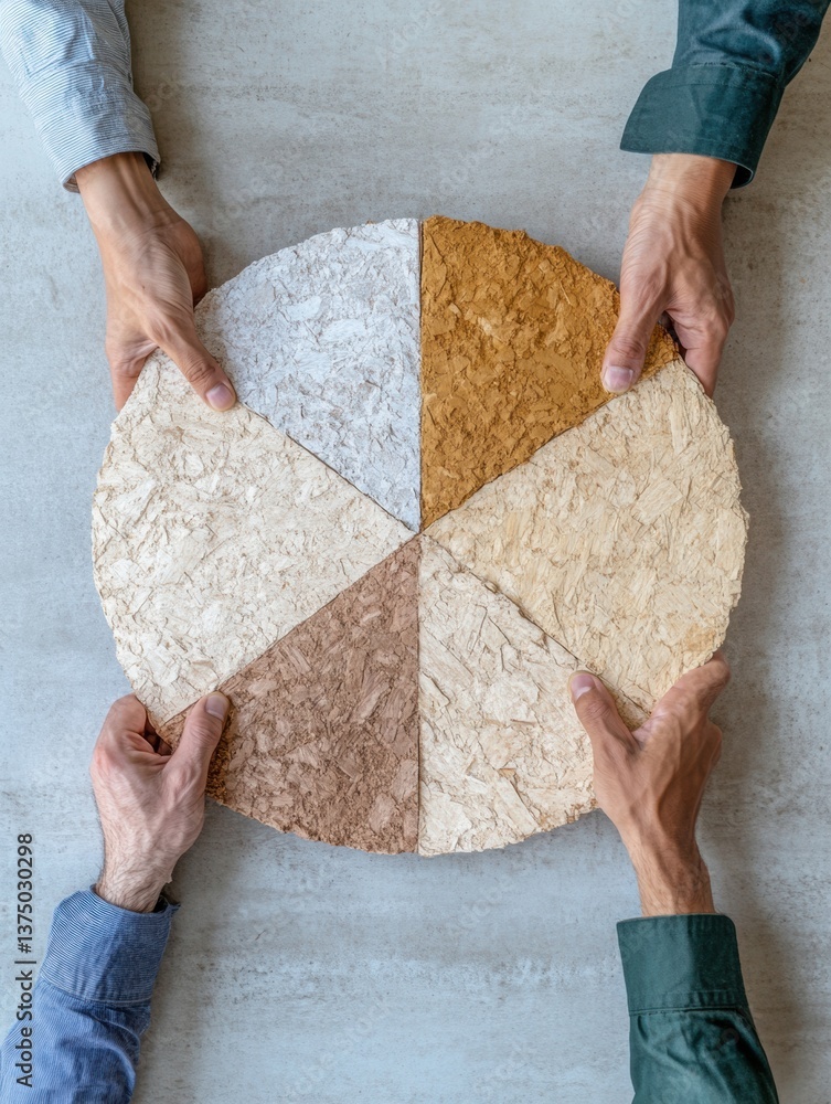 Poster Collaborative Finance Visualization Interactive Pie Chart Segmentation with Minimalist Hands Demonstrating Strategic Wealth Distribution and Investment Equity