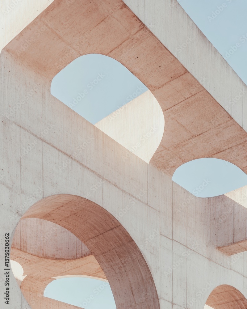 Poster Brutalist Architectural Minimalism Soft Pastel Concrete Curves Exploring Neo-Modernist Design Principles in Contemporary Urban Spatial Innovation