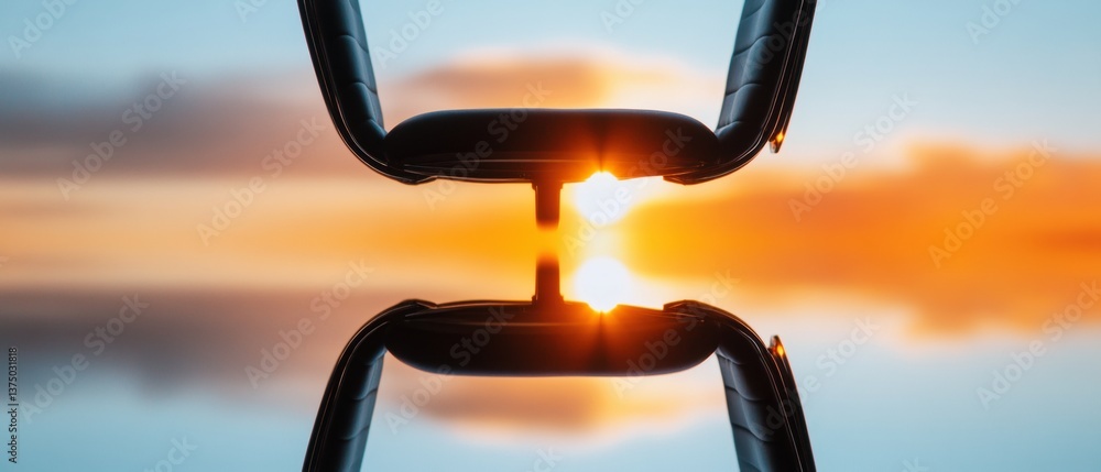 Poster Minimalist Tech Innovation Dynamic Symmetry of Curved Industrial Design Capturing Luminous Sunrise Intersection - Futuristic Engineering Aesthetic in High-Resolution Visual Metaphor