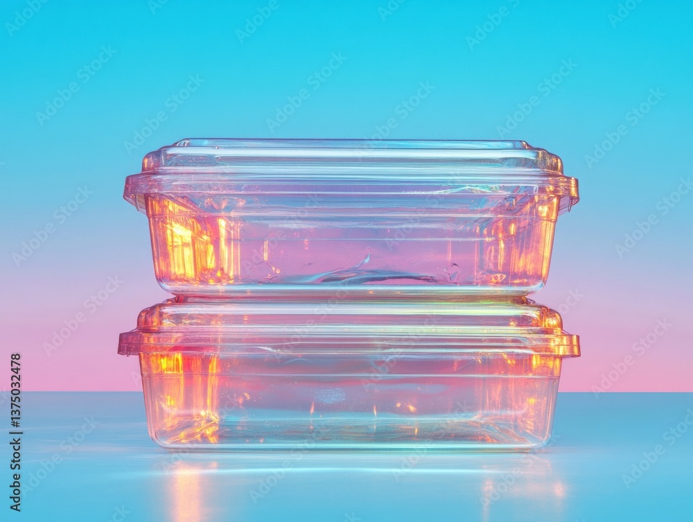 Poster Translucent Modular Storage Iridescent Clear Containers Redefining Home Organization with Minimalist Tech-Forward Design for Contemporary Living Spaces