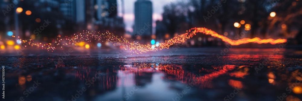 Poster urban luminescence cinematic cityscape reflection with bokeh light trails - immersive nighttime digi