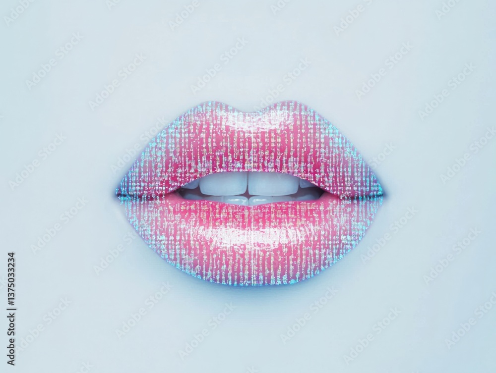 Aufkleber Digital Transformation Aesthetics AI-Inspired Biometric Lips - Futuristic Tech Branding and Creative Communication Visualization
