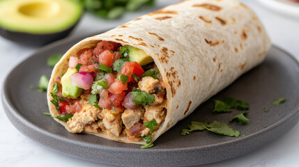 delicious breakfast burrito filled with scrambled tofu, fresh vegetables, and herbs