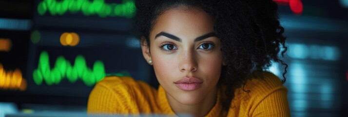 Immersive Digital Analytics Millennial Professional Navigating Data-Driven Marketing Landscapes with Confidence and Cutting-Edge Technological Insight