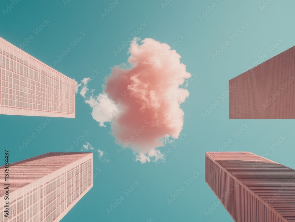 Poster urban minimal dreamscape pastel architectural innovation capturing geometric skyline dynamics with e