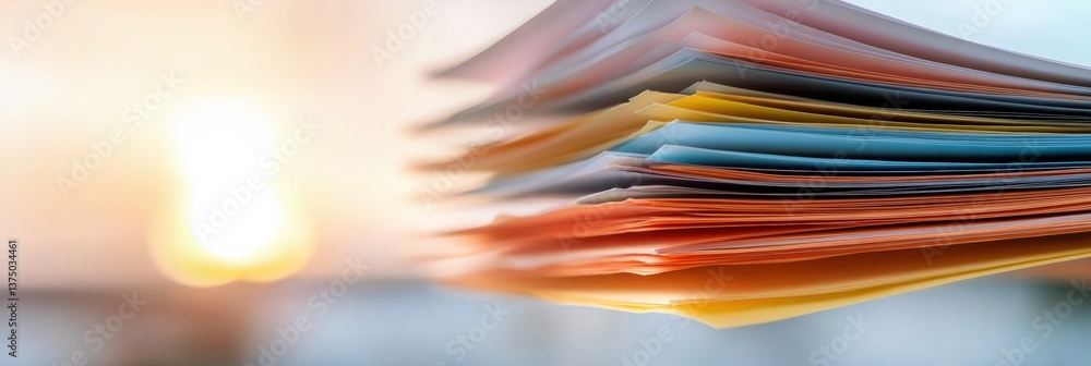 Poster Minimalist Digital Workflow Optimization Vibrant Multi-Layered Document Spectrum Showcasing Adaptive Workspace Organization and Productivity Solutions
