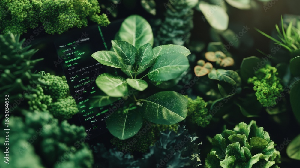 Poster green tech metamorphosis algorithmic sustainability visualized through biophilic design - eco-innova