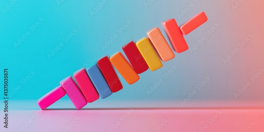Poster Dynamic Digital Transformation Bold Color Gradient Domino Effect Illustrating Agile Business Disruption and Strategic Innovation in Tech-Driven Organizational Change