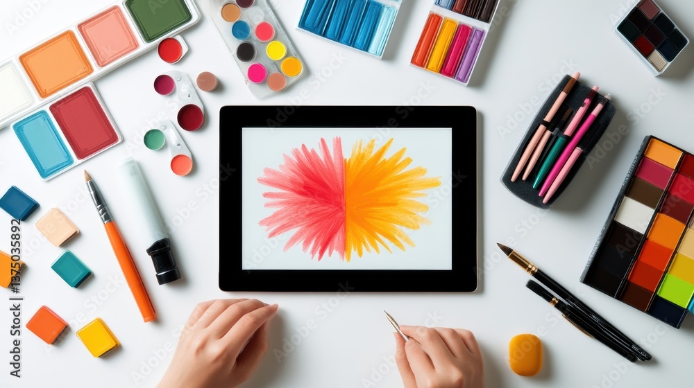 Poster vibrant digital design workflow creative workspace showcasing colorful graphic art, innovative color
