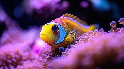Obraz premium Close-up of a vibrant clownfish nestled amongst anemone