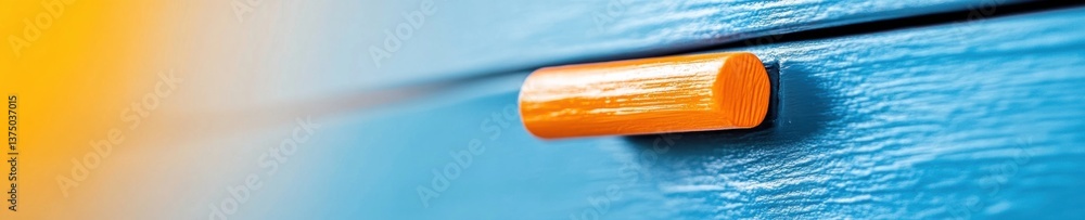Aufkleber minimalist color pop vibrant orange object on textured blue surface - contemporary design micro-comp