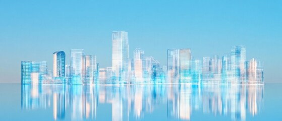 Fototapeta premium Futuristic Smart City Skyline Minimalist Digital Twin Visualization with Ethereal Blue Tech - Urban Innovation and Sustainable Development Insights
