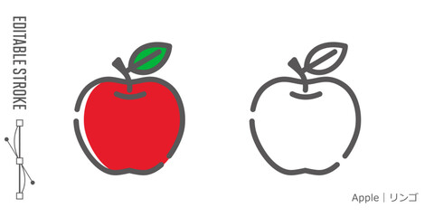 フルーツのラインアイコンと色付きアイコンのセット｜りんご