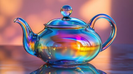 Colorful iridescent glass teapot