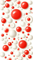 Abstract background with red and white glossy spheres . AI generative