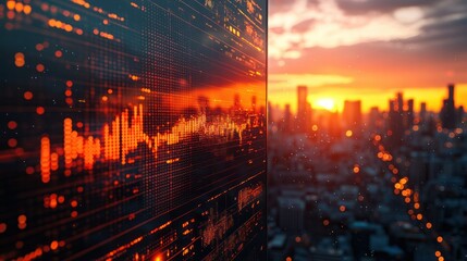 Financial Sunset: Data Visualization over Cityscape