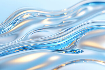 Abstract flowing liquid, shimmering light blue, metallic texture, wave-like pattern . AI generative